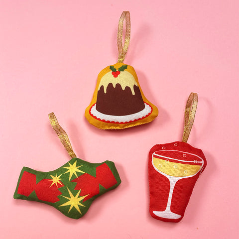 Kitsch Celebration Christmas Tree Decorations | Set of 3