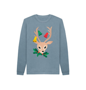 Stone Blue Christmas kitsch deer children's jumper