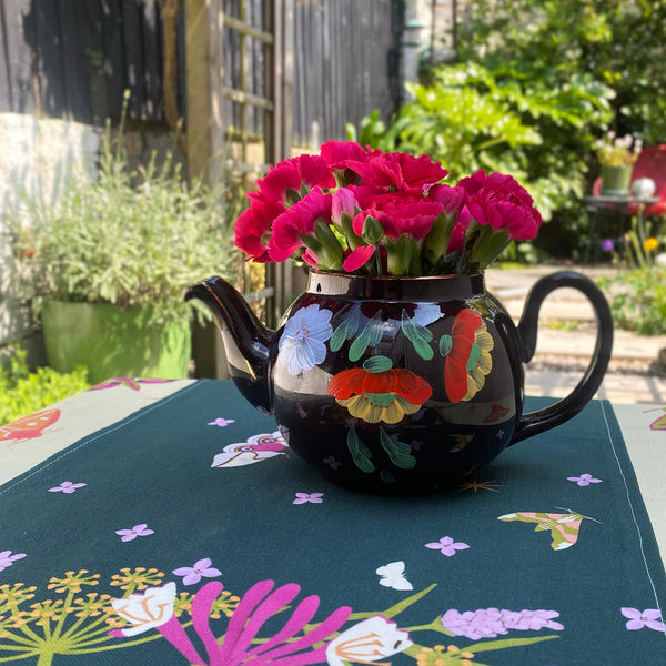 Vintage 1950's teapot | black with hand painted floral design | Alcock Lindley Bloore Brown