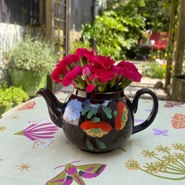 Vintage 1950's teapot | black with hand painted floral design | Alcock Lindley Bloore Brown